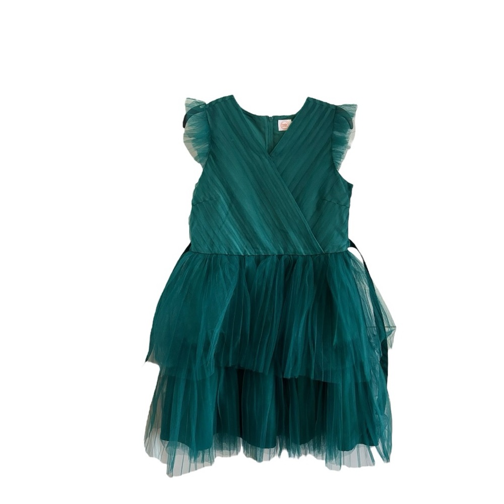 Green Dress with Textured Tulle Design